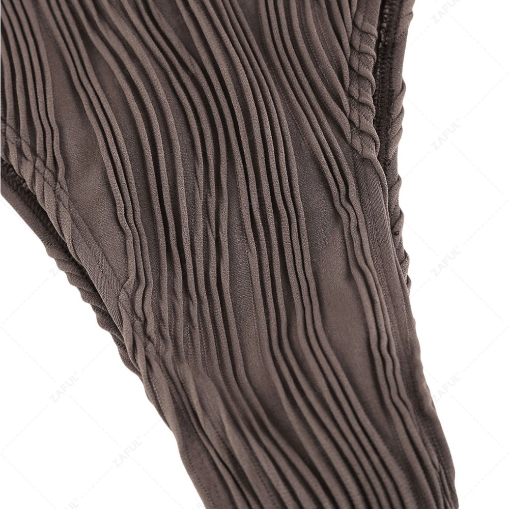 NWNT ZAFUL Deep Coffee one piece swimsuit/ V Neck Ribbed Cross back Small - Picture 5 of 5